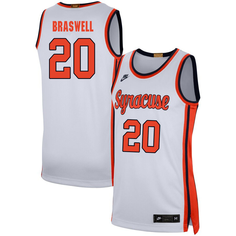 2020 Men #20 Robert Braswell Syracuse Orange College Basketball Jerseys Sale-White